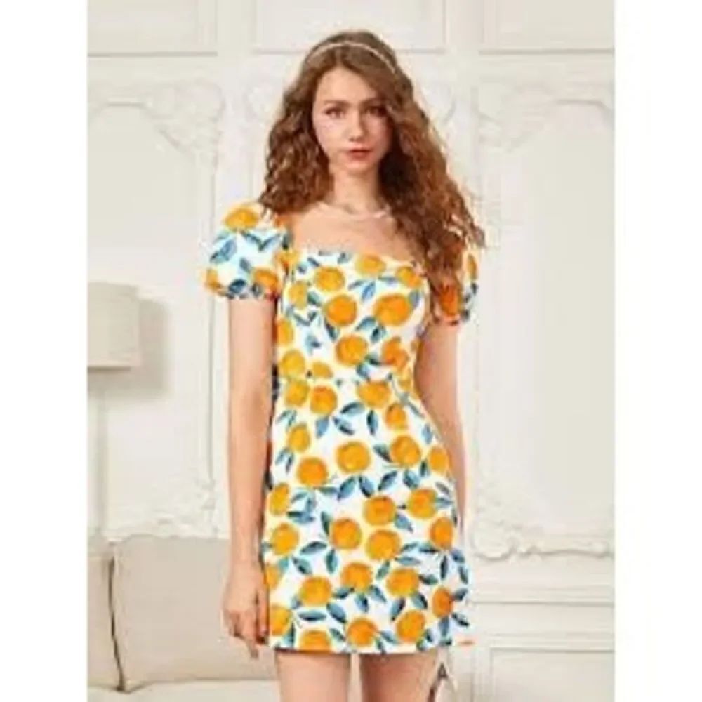 Shein Curve Puff Sleeve Tie Front ‘Just Peachy’ Dress Sz 4XL Flowy